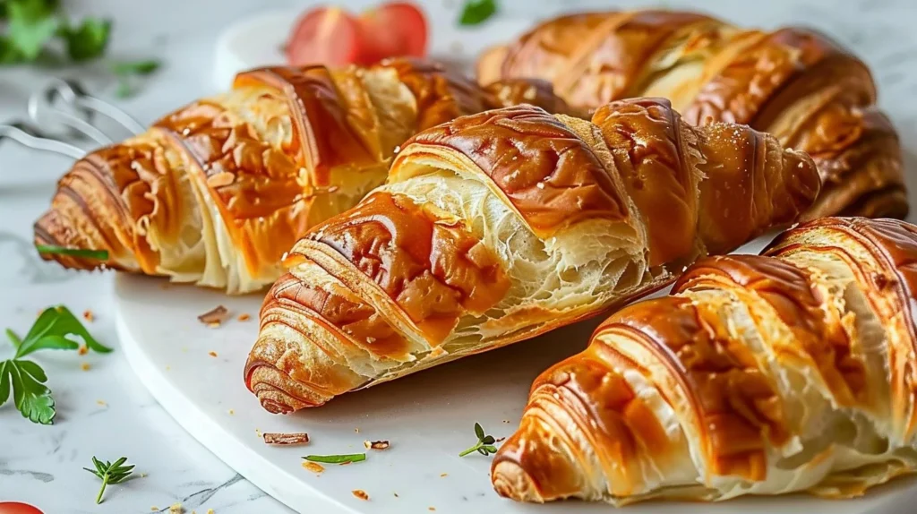 Delicious baked croissant sandwich with fresh ingredients and savory fillings