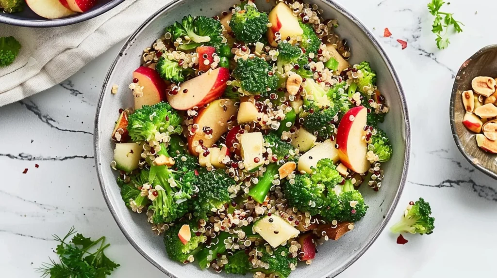 Delicious Broccoli Apple Quinoa Salad served in a bowl with vibrant colors