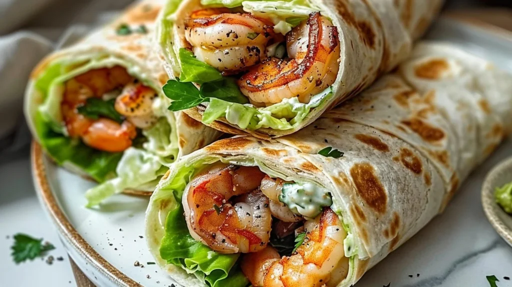 Delicious Caesar Shrimp Wraps with fresh ingredients and flavors