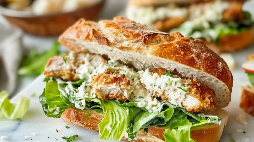 Delicious Chicken Caesar Sandwiches with crispy lettuce and creamy dressing