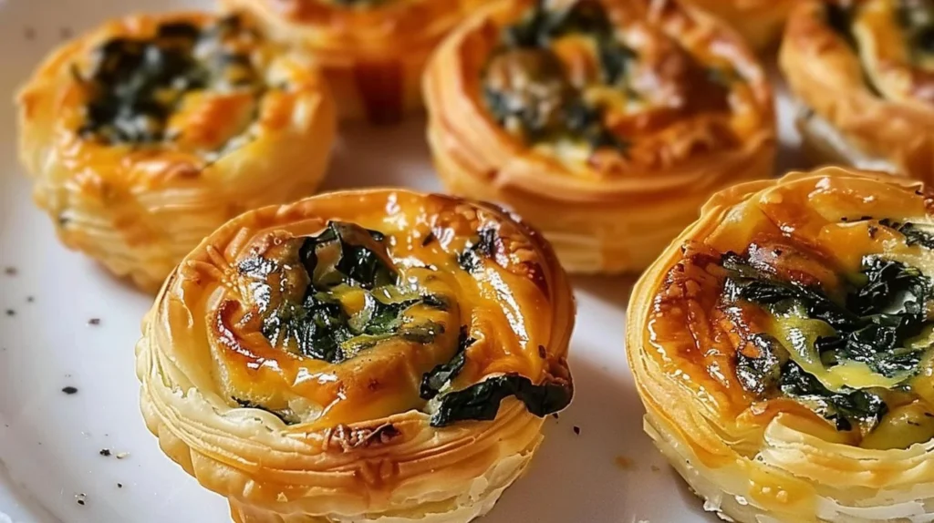 Delicious mini spinach and cheese puffs ready to be served