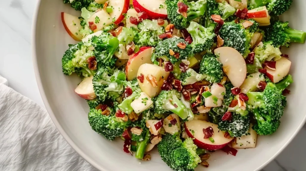 Apple and Broccoli Salad with crunchy ingredients and a sweet dressing