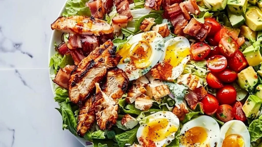 Delicious Paleo Cobb Salad with fresh vegetables, eggs, and avocado